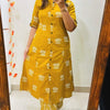 Mustard Block-Print Button Kurti Set